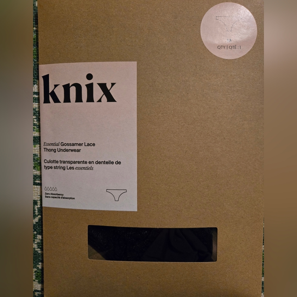 Knix Black Gossamer Lace Thong Underwear - Size Medium
